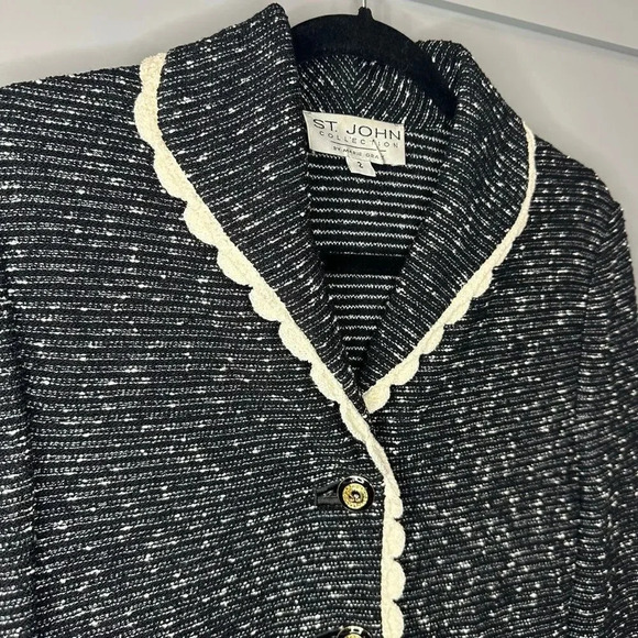 Vintage St. John Collection Jacket Black & White Tweed Boucle Knit Blazer Size 2 - Picture 3 of 12